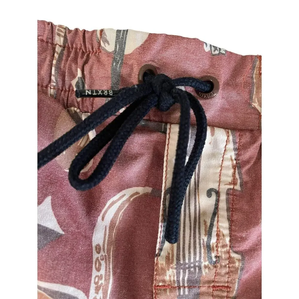 Brixton Board Shorts Mens Small Rust Musical Instruments Theme Surfer Swim #7337